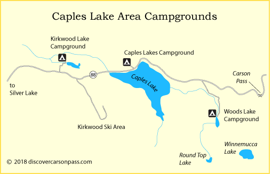 地圖Caples湖地區露營地在Carson通行證，加利福尼亞州