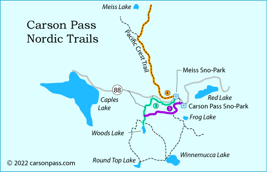 map of cross country ski trails on Carson Pass, CA