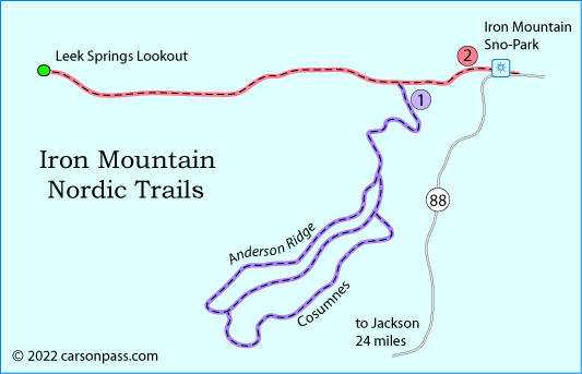 map of cross country ski trails near Iron Mountain on Carson Pass, CA