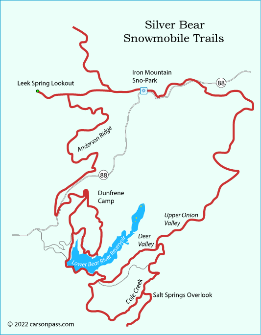 map of Silver Bear Snowmobile Trails on Carson Pass, CA