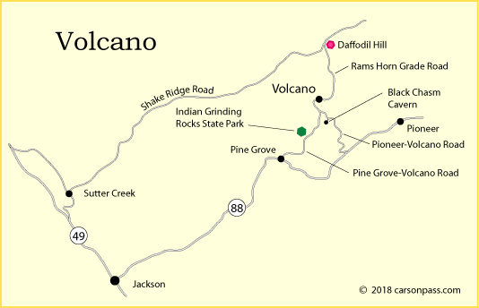 map of Volcano, CA and Daffodil Hill