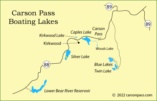 map of boating lakes on Carson Pass, CA