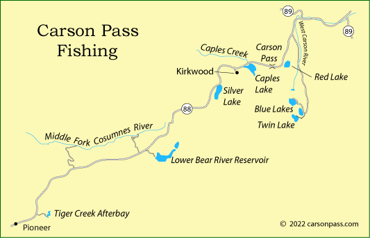map of fishing locations on Carson Pass, CA