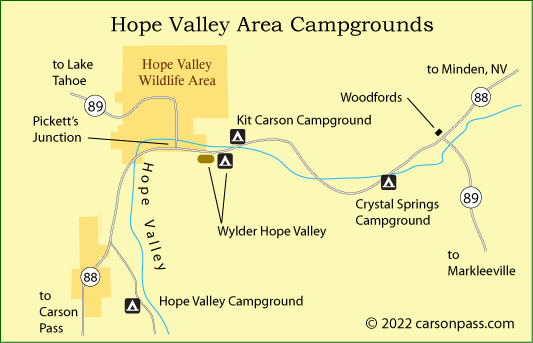 map of Hpe Valley area campgrounds on Carson Pass, CA