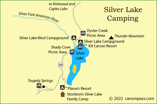 map of Silver Lake area campgrounds on Carson Pass, CA